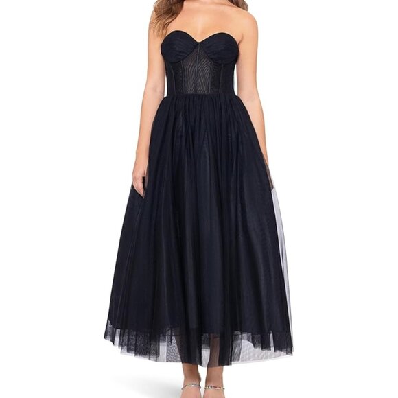 Betsy & Adam Midnight Black Corset Midi Dress - Picture 1 of 3